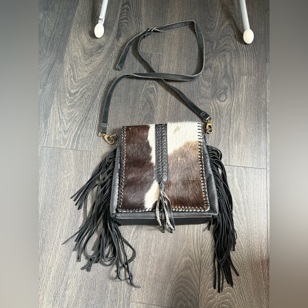 Fringed Leather and Fur Crossbody Bag
